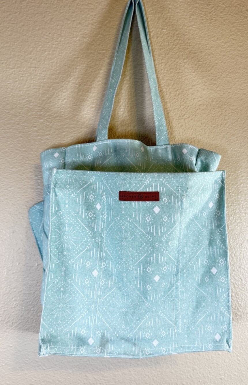NEW Archer & Olive Canvas Large Organizer Tote Bag Mint Green Geometric Print